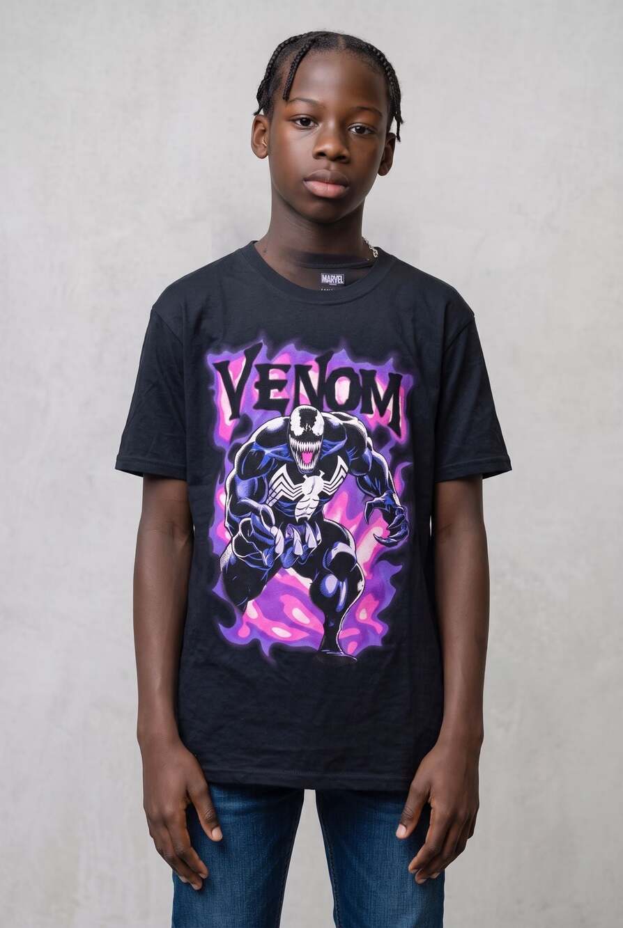 Marvel Venom Black Graphic T-Shirt Purple Smoke Character Men's Size S